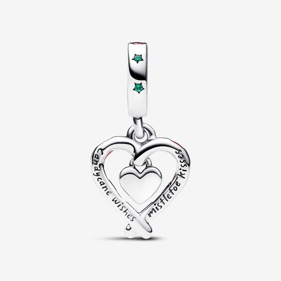 Pandora Double Candy Cane Heart Christmas Dangle Charm - Picture 2 of 3